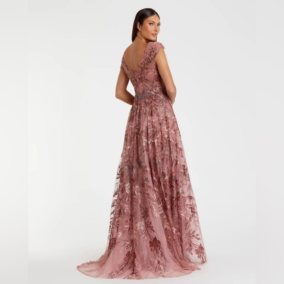 MAC DUGGAL NWT Pink Embroidered Illusion Cap Sleeve A Line Gown 4 - Picture 3 of 13